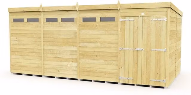 Buttercup Farm Brown Pent Security Wood Shed with Double Doors, L231 x W474 x H201 cm