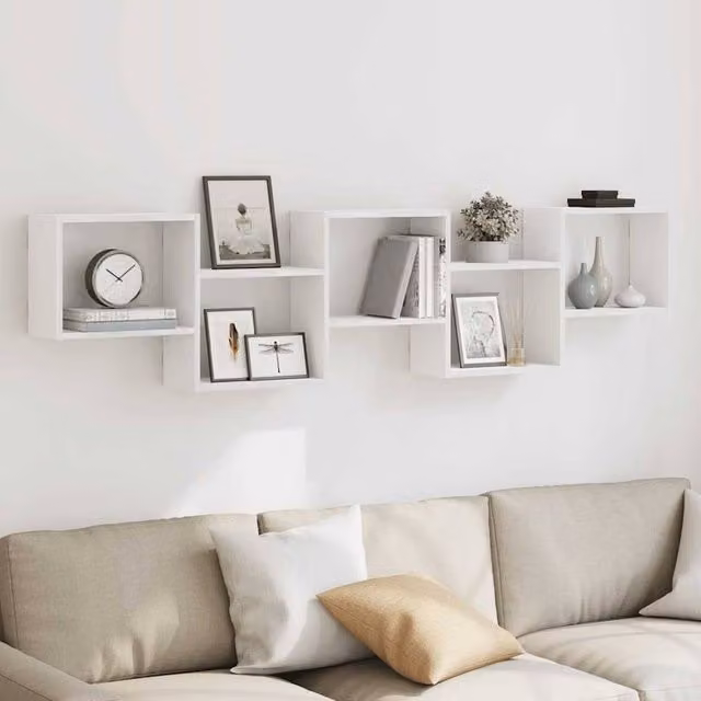 Berkfield Home Wall Mounted Cube Shelf with 5 Compartments in White Matt MDF