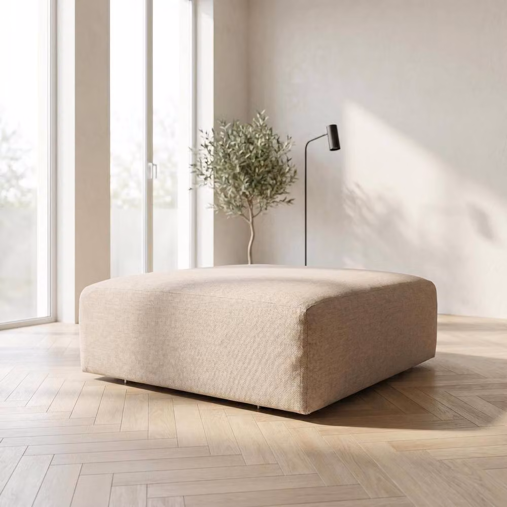 Abakus Direct Tokyo Footstool in Cream Brushed Tweed Fabric – 2