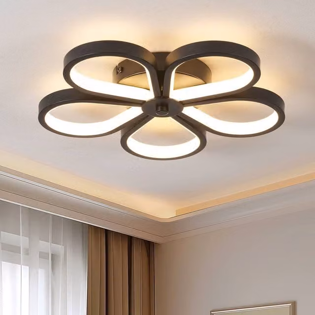 NIVOR Black Flower Acrylic LED Flush Mount Ceiling Light with Cool White Glow, Diameter: 30 cm