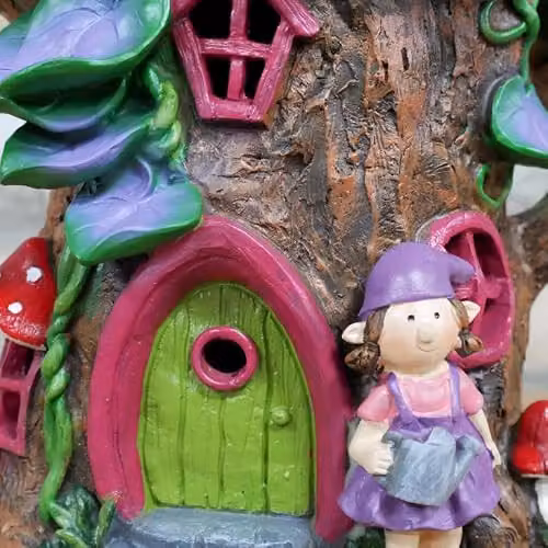 Gifts Direct 2 U Solar Fairy House Light Up Pink and Multicolour Resin Garden Ornament – 2