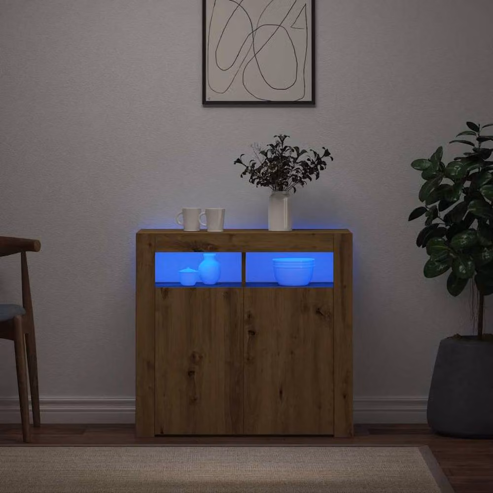 Berkfield Home Artisan Oak Sideboard with Integrated LED Lights in Brown, W/D/H: 80 x 35 x 75 cm – 3