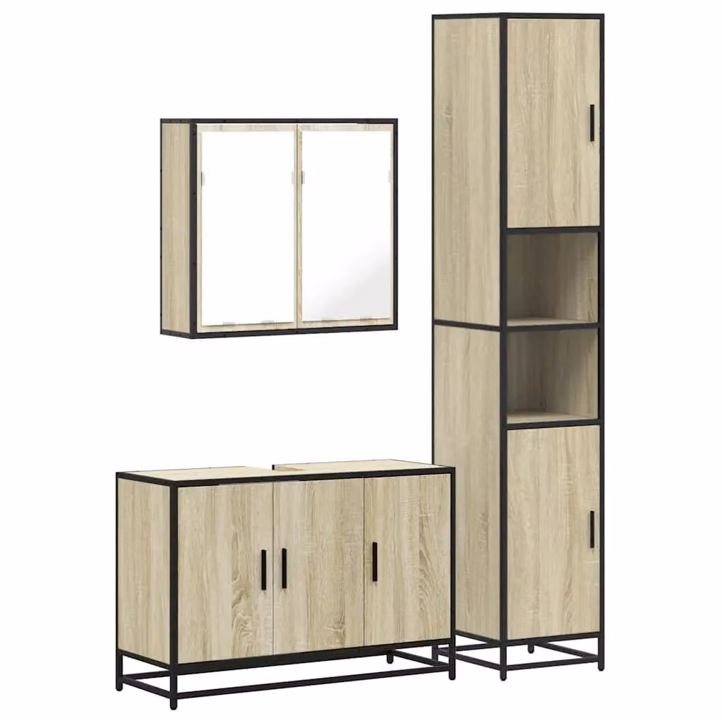 Berkfield Home 3 Piece Industrial Bathroom Furniture Set in Brown Sonoma Oak Engineered Wood – 2