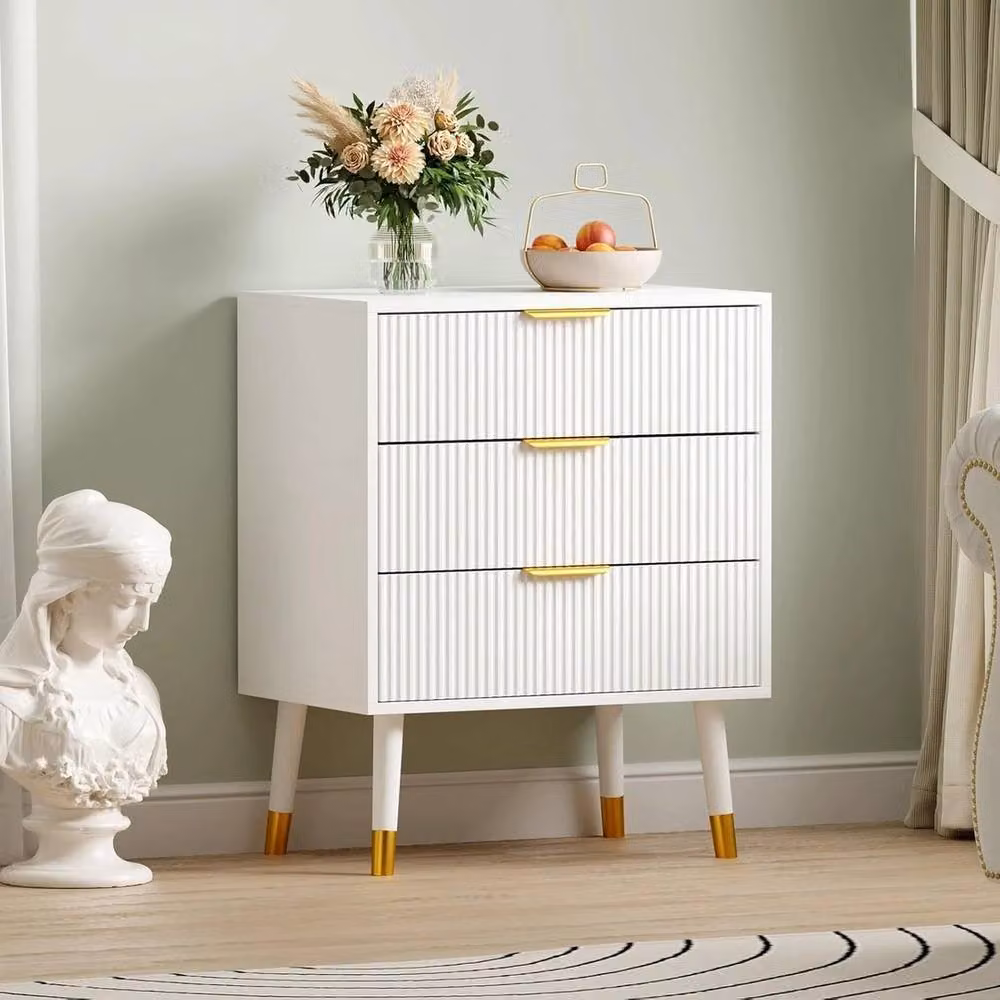 VOGREX Modern White and Gold Wood Chest of Drawers – 2
