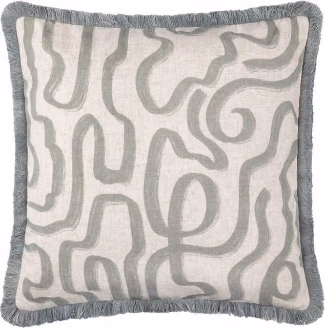 Make It A Home Lina Abstract Printed Square Linen Cushion in Grey and Blue with Feather Filling