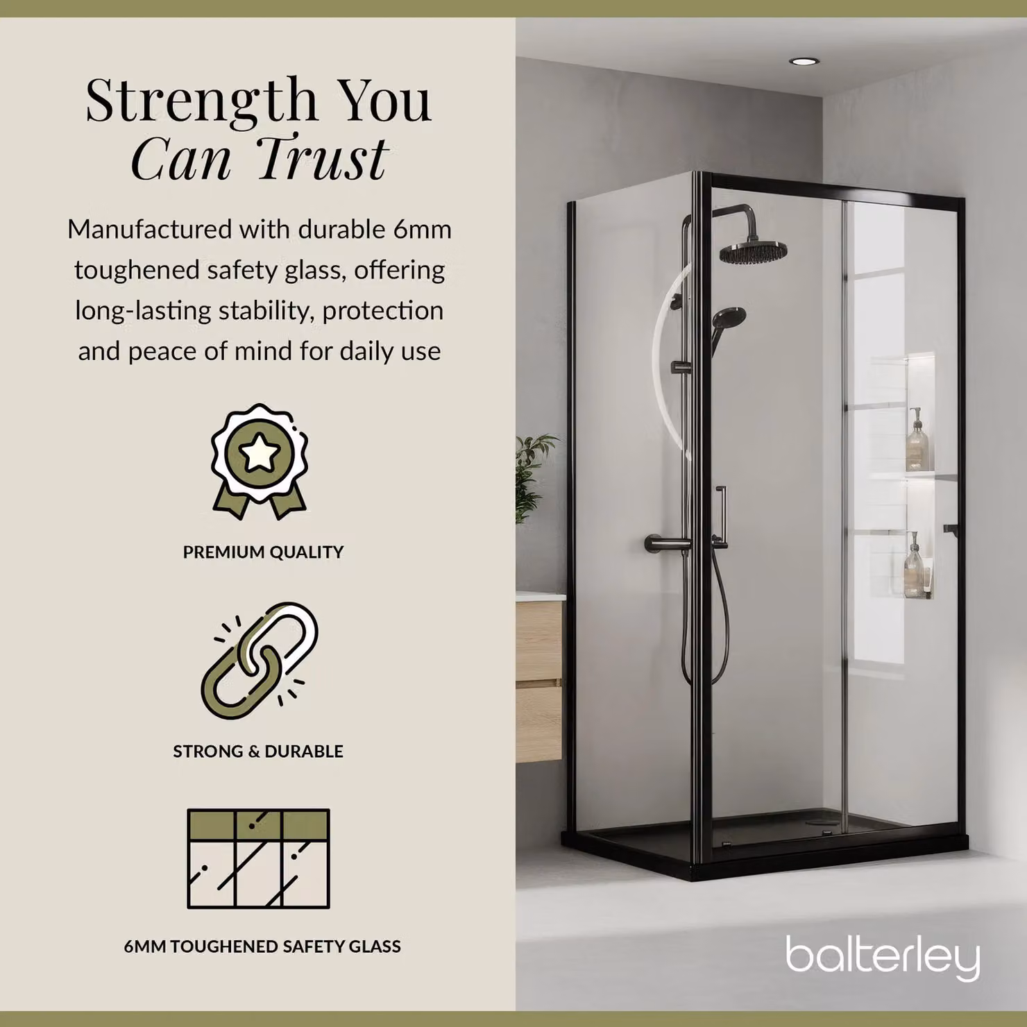 Balterley Ruwa Sliding Corner Shower Suite with 6mm Glass Tray and Door Panel, Black, W: 1000 mm, D: 700 mm – 3