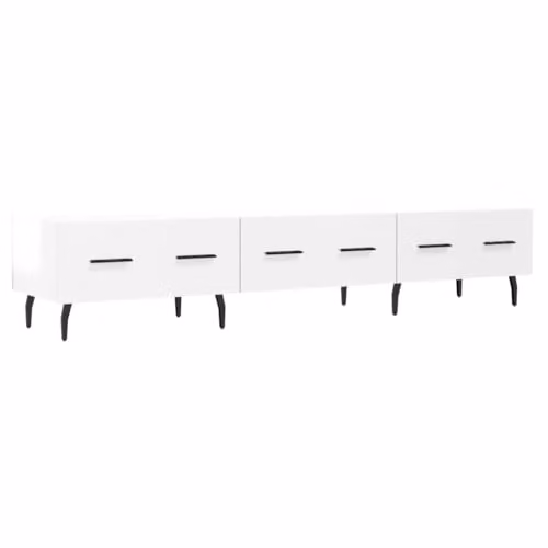 vidaXL Modern High Gloss White TV Cabinet with Media Compartments, W: 150 cm, D: 36 cm, H: 30 cm – 1