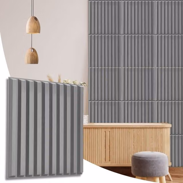 NOVECRAFTO 3D Fluted Line PVC Wall Cladding Panels, Matte Grey, W: 50 cm x H: 50 cm