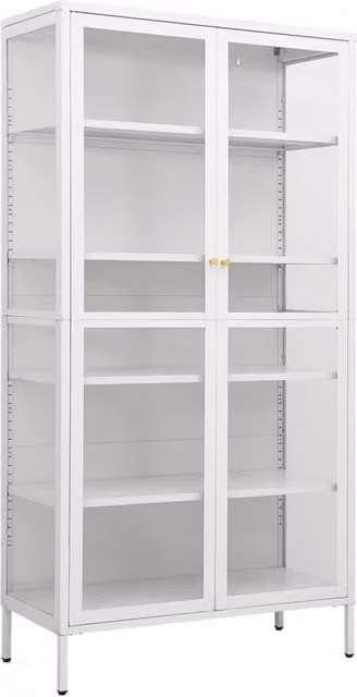 Berkfield Home Modern White Display Cabinet with Glass Doors and Internal Shelves, W/D/H: 90 x 40 x 180 cm