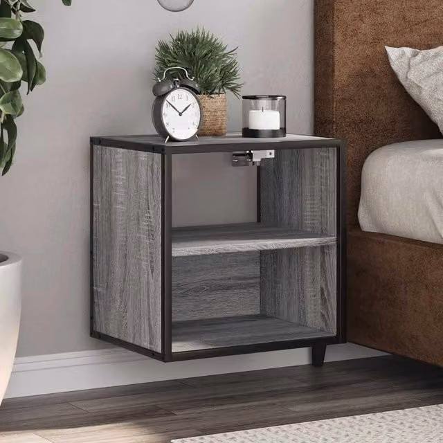 Berkfield Home Wall-mounted Bedside Cabinets, 2 Piece, Grey, W: 40 cm, D: 31 cm, H: 39.5 cm – 1