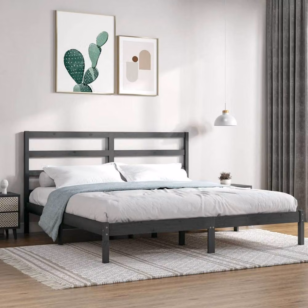Berkfield Home Grey Solid Pine Wood Bed Frame W/D/H: 200 x 200 cm – 2