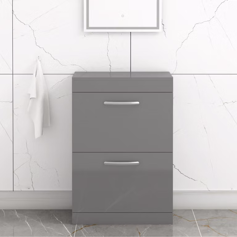 Royal Bathrooms Turin Floor Standing Worktop Vanity Unit with 2 Drawers in Indigo Grey Gloss