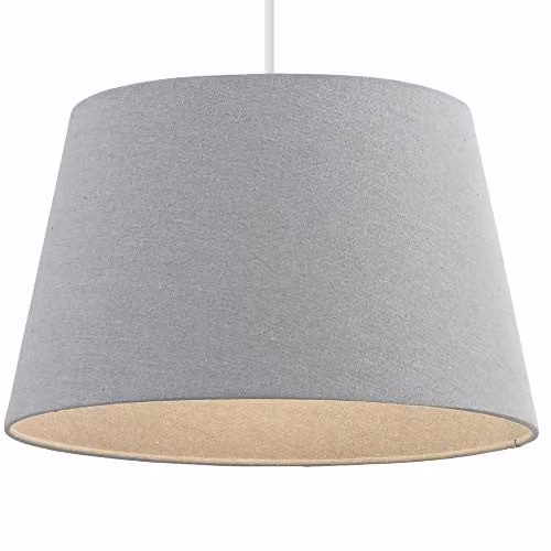 Loops Round Tapered Drum Lamp Shade in Grey Linen Fabric, Diameter: 40.64 cm