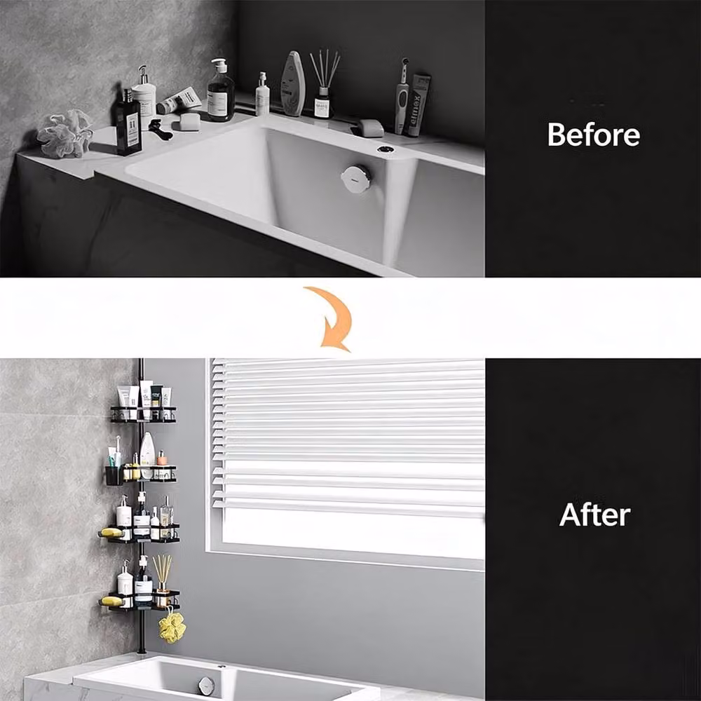 Ventryn 4 Tier Telescopic Wall Mounted Corner Bathroom Shower Caddy in Black – 4