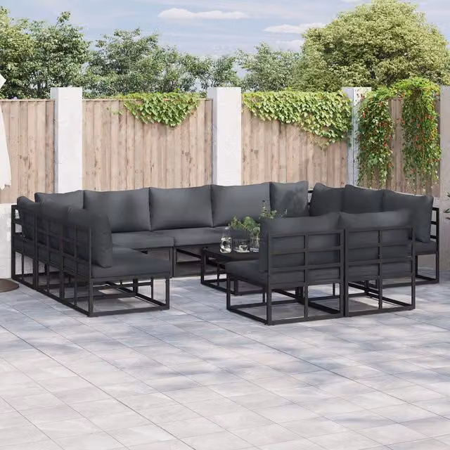 Berkfield Home 12-Piece U-Shape Garden Sofa Set in Black with Powder Coated Aluminium Frame, W/D/H: 70 x 70 x 32 cm – 1
