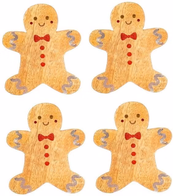 Sass & Belle Wooden Gingerbread Coasters, Set of 4, Brown – 1