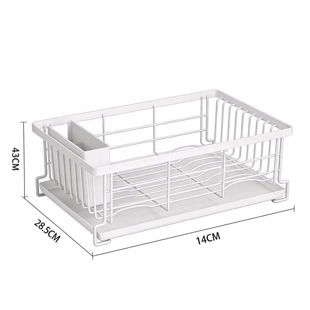FORGEVIO White Coated Steel Dish Drainer Rack with Cutlery and Cup Holder – 2