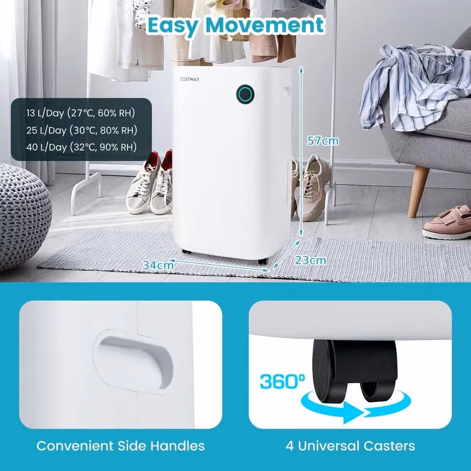 Costway Portable Electric Dehumidifier in White, 40L/Day Capacity with Continuous Drain, Timer and Sleep Mode – 2