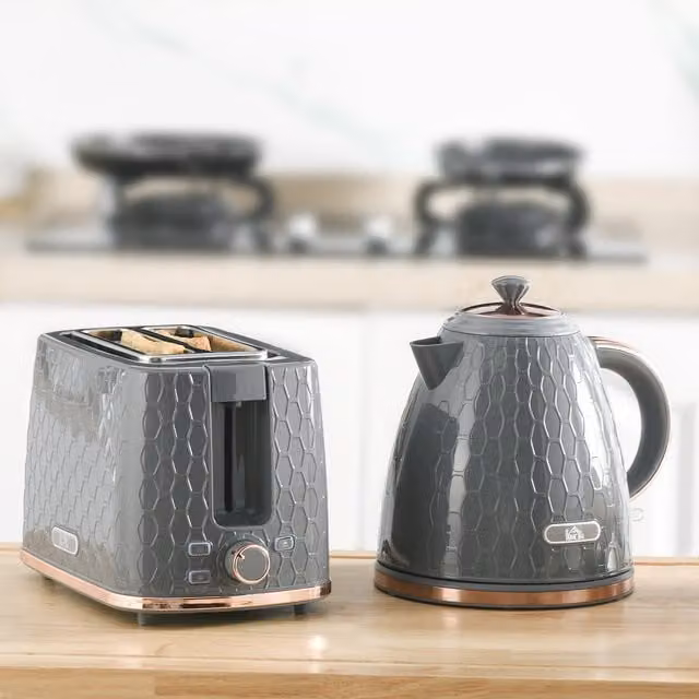 HOMCOM Grey Kettle and 2-Slice Toaster Set