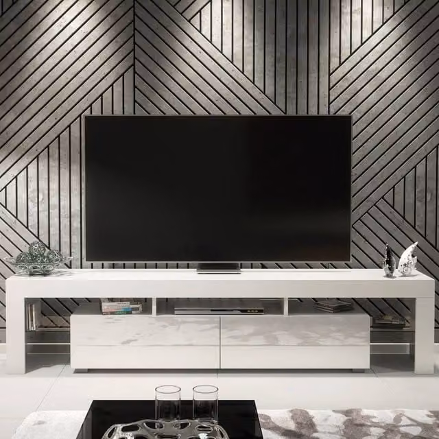 Creative Furniture Nova TV Unit, White with Glossy Doors, W/D/H: 200 x 45 x 35 cm