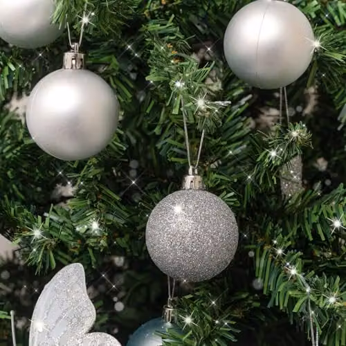 Melody Maison Set of 8 Silver Glitter Christmas Baubles – 2