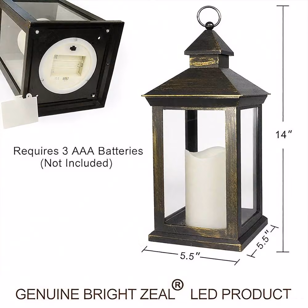 Bright Zeal Set of 2 Vintage Distressed Gold Lanterns with LED Flicker Candles and Timer, Black – 5