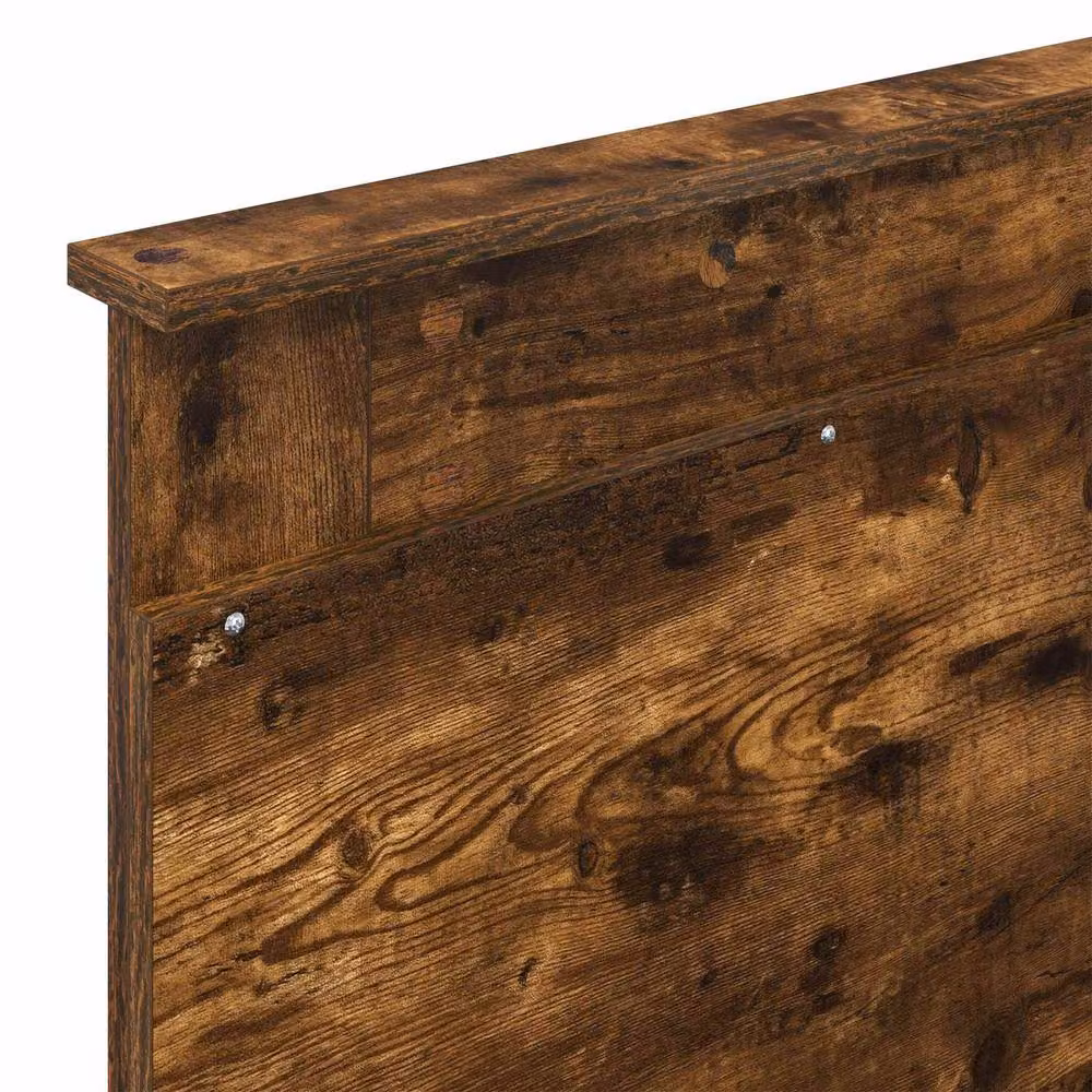 Berkfield Home Modern Bed Frame with Headboard in Smoked Oak and Brown Solid Pine Wood, W/D/H: 90 x 200 cm – 7