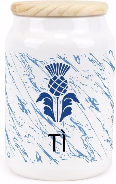 Purely Home Scottish Thistle Ceramic Tea Storage Canister, Blue and White Floral, Airtight and Leakproof