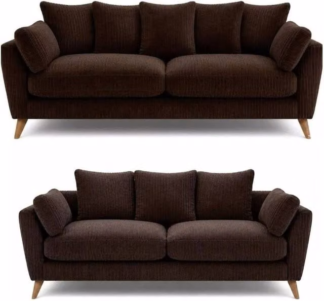 Bliss Furniture Harlow 3+2 Seater Sofa Set in Brown Jumbo Cord with Modern Tailored Design and Scatter Cushions