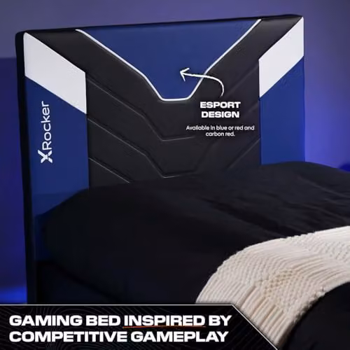 X Rocker Cerberus MKII Gaming Upholstered Bed Frame in Blue for Kids and Teens, W/D/H: 120 x 190 x 24.5 cm – 3