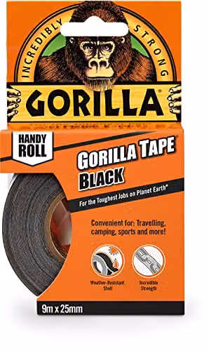 Gorilla Black Cloth Duct Tape Handy Roll, Width: 25 mm, Length: 9 m
