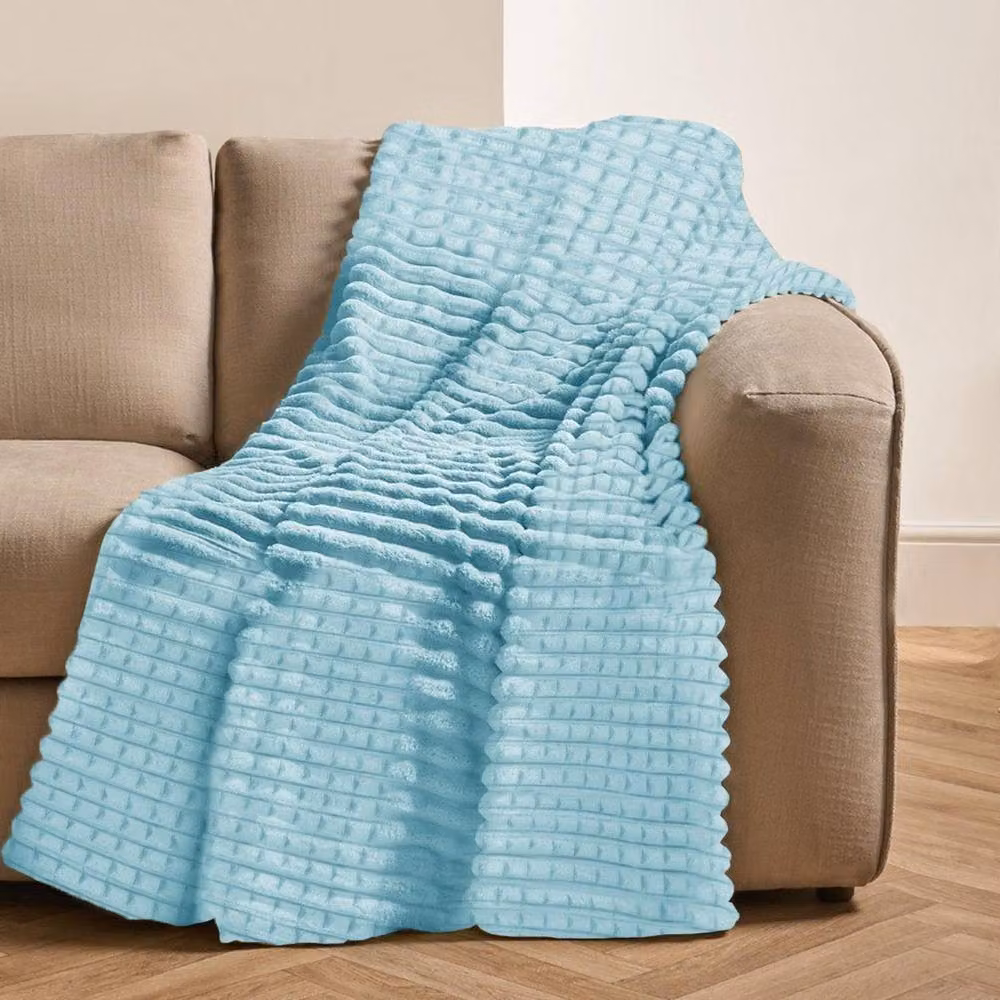 Velosso Chunky Waffle Plush Super Soft Throw Blanket in Duck Egg Blue, W/D/H: 127 x 152 cm – 2