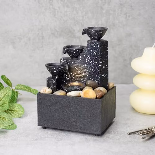 Menkind Well Being Modern 3-Tier Tabletop Water Feature with LED Lights in Black and Multicolour – 2