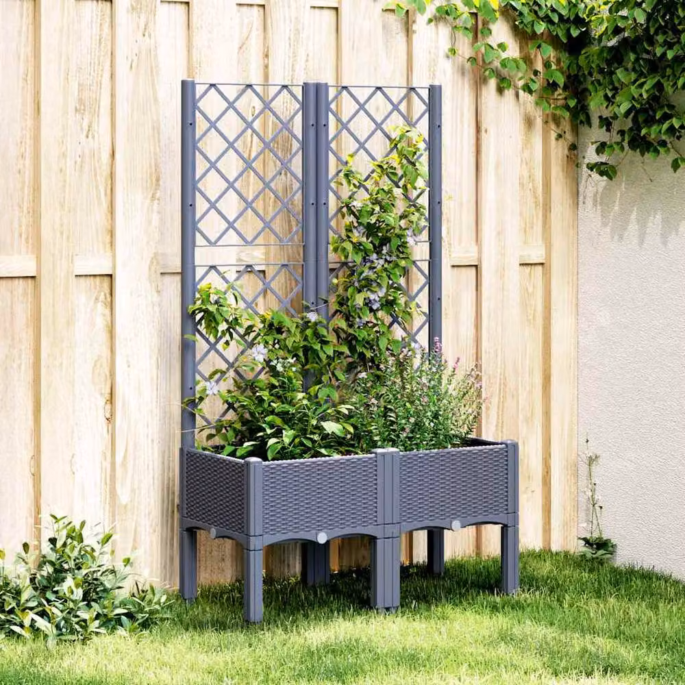 Berkfield Home Garden Planter with Trellis in Blue Grey, W/D/H: 80 x 40 x 142 cm – 2