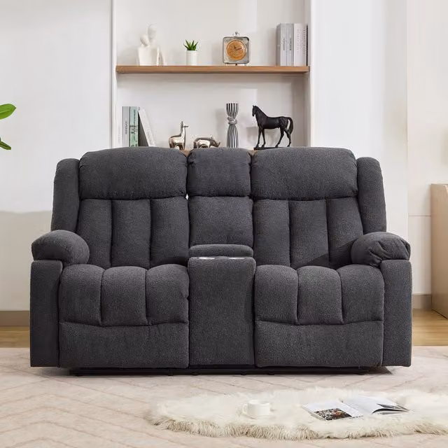 Artemis Home Lovell 2 Seat Manual Recliner Sofa with Home Cinema Console in Grey Bouclé Fabric