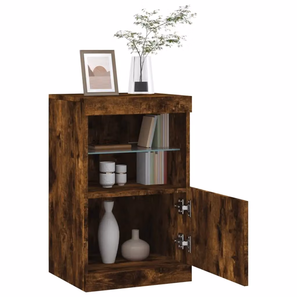 Berkfield Home Modern Smoked Oak Sideboard with Integrated LED Lights, Brown, W/D/H: 41 x 37 x 67 cm – 5