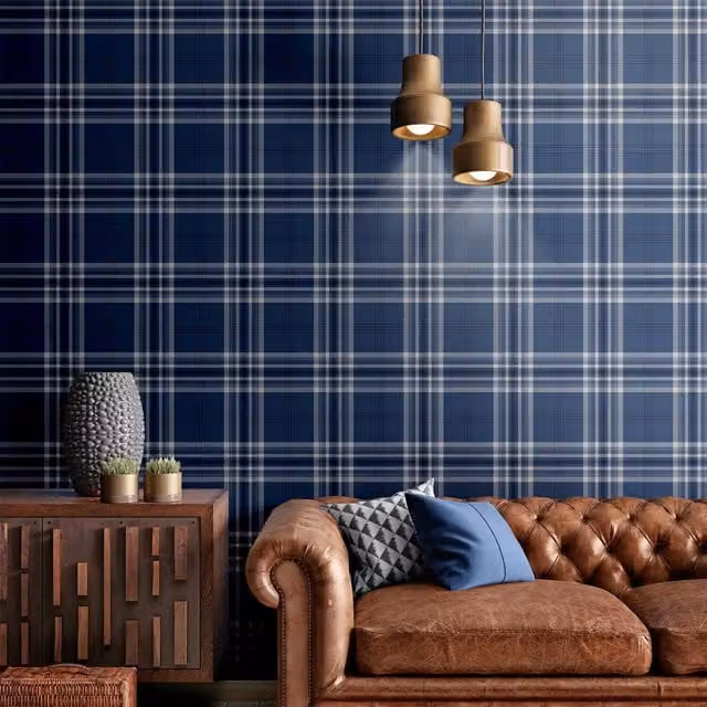Catherine Lansfield Classic Checked Abstract Wallpaper in Silver, Grey, Yellow and Blue