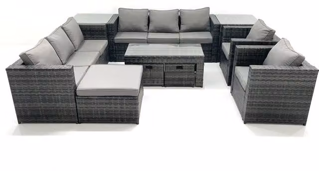 Fimous Rattan Garden Furniture Set in Grey with Upholstered Cushions, Seats 11