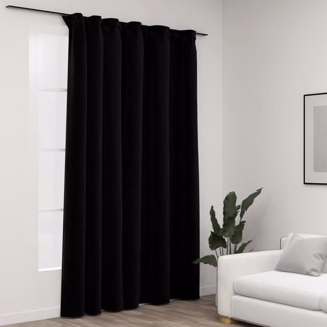 Berkfield Home Linen-Look Blackout Curtains with Hooks, Black, W: 290 cm, H: 245 cm – 1