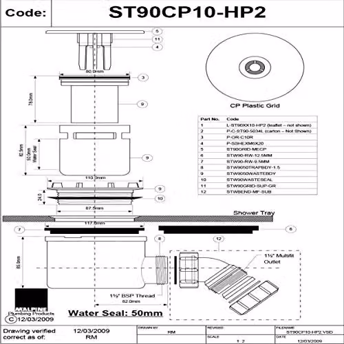 McAlpine ST90CP10-HP2 1.5" 90mm Hi-Flow Round Shower Trap in White – 3