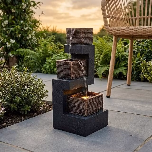 Garden Greatness Lunaria Stacked Blocks Solar Water Fountain in Anthracite and Multicolour