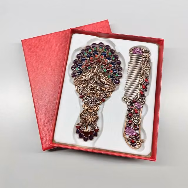 Leaper Style 1 Creative Metal Peacock Mirror and Comb Set in Red, Green, Blue and Multicolour