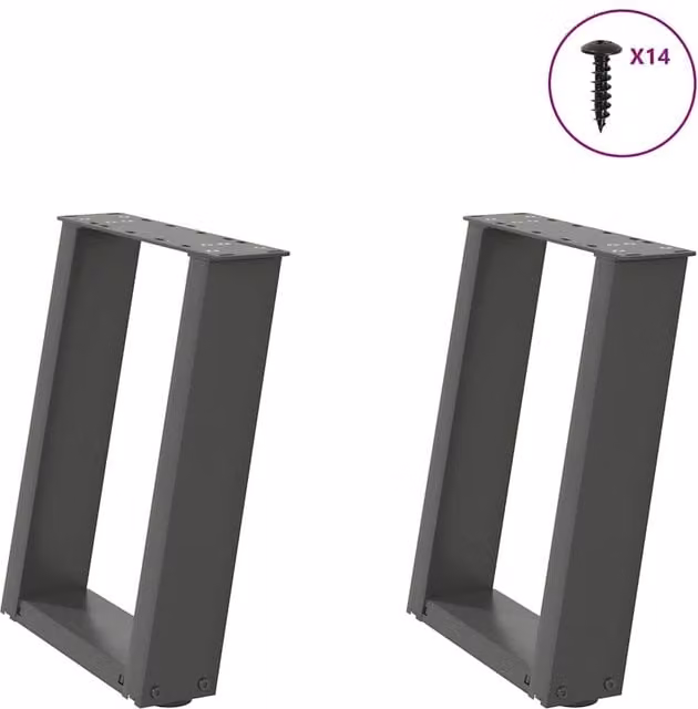 Berkfield Home U-Shaped Steel Coffee Table Legs, 2 Pieces, Anthracite Black, H: 38 cm, W: 42.5 cm, D: 42.5 cm