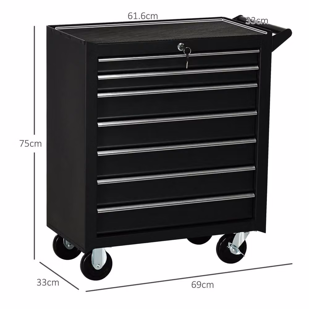 NESTLUNE Black 7 Drawer Roller Tool Storage Cabinet W: 100 cm, D: 75 cm, H: 15 cm – 2