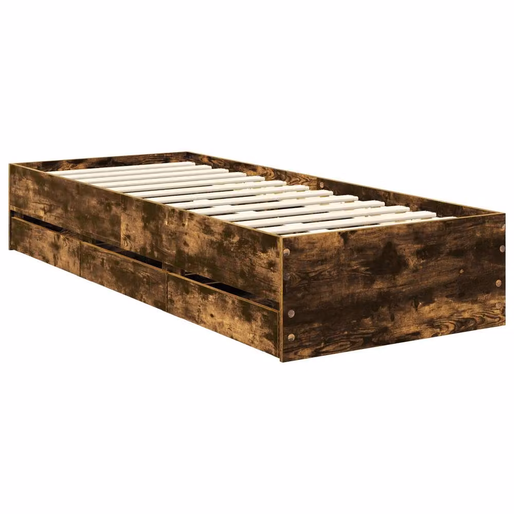 Berkfield Home Modern Bed Frame with Drawer in Smoked Oak Brown, W: 75 cm x L: 190 cm – 3