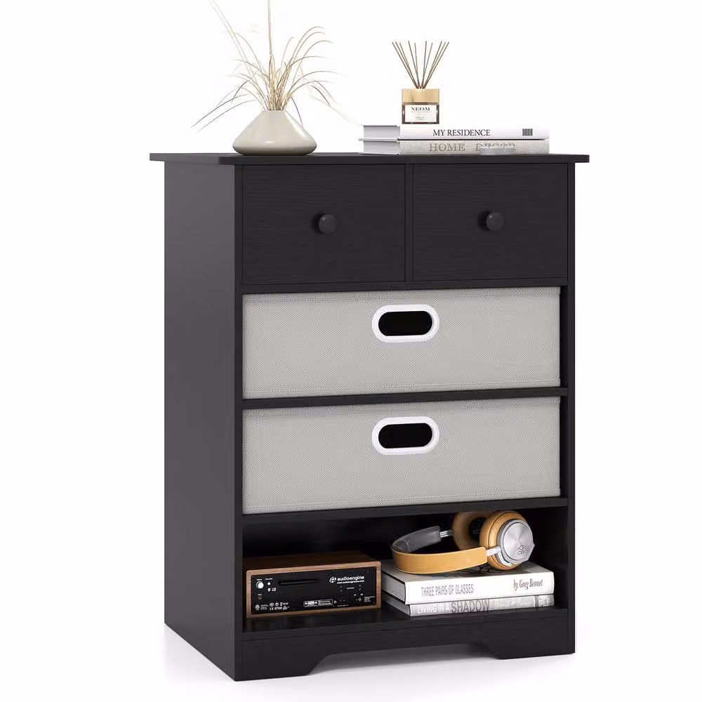 Costway Modern 4-Drawer Dresser with Open Shelves in Black – 8