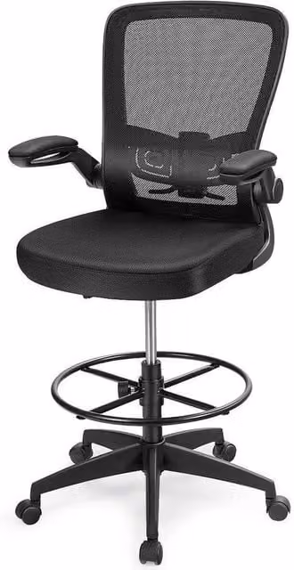 Kelvenix Ergonomic High Back Mesh Drafting Chair in Black with Foot Ring and Castors – 1