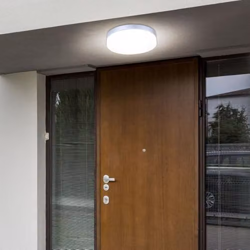 Netlighting Vranos Round Outdoor Ceiling Lamp in Silver with Glass Shade, IP44, E27, W/D/H: 30.0 x 30.0 x 6.5 cm – 2