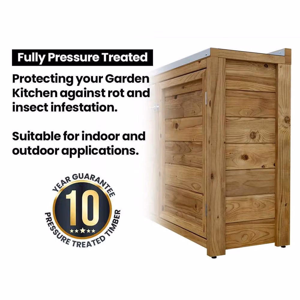 Dunster House J-Configuration Wooden Garden Kitchen Unit with Stainless Steel Top in Brown, W: 200 cm, D: 200 cm – 3