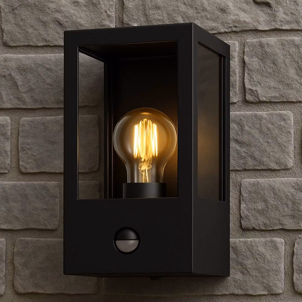 CGC Lighting Dave Black Stainless Steel and Glass Outdoor Wall Lantern with PIR Motion Sensor and E27 Socket – 2